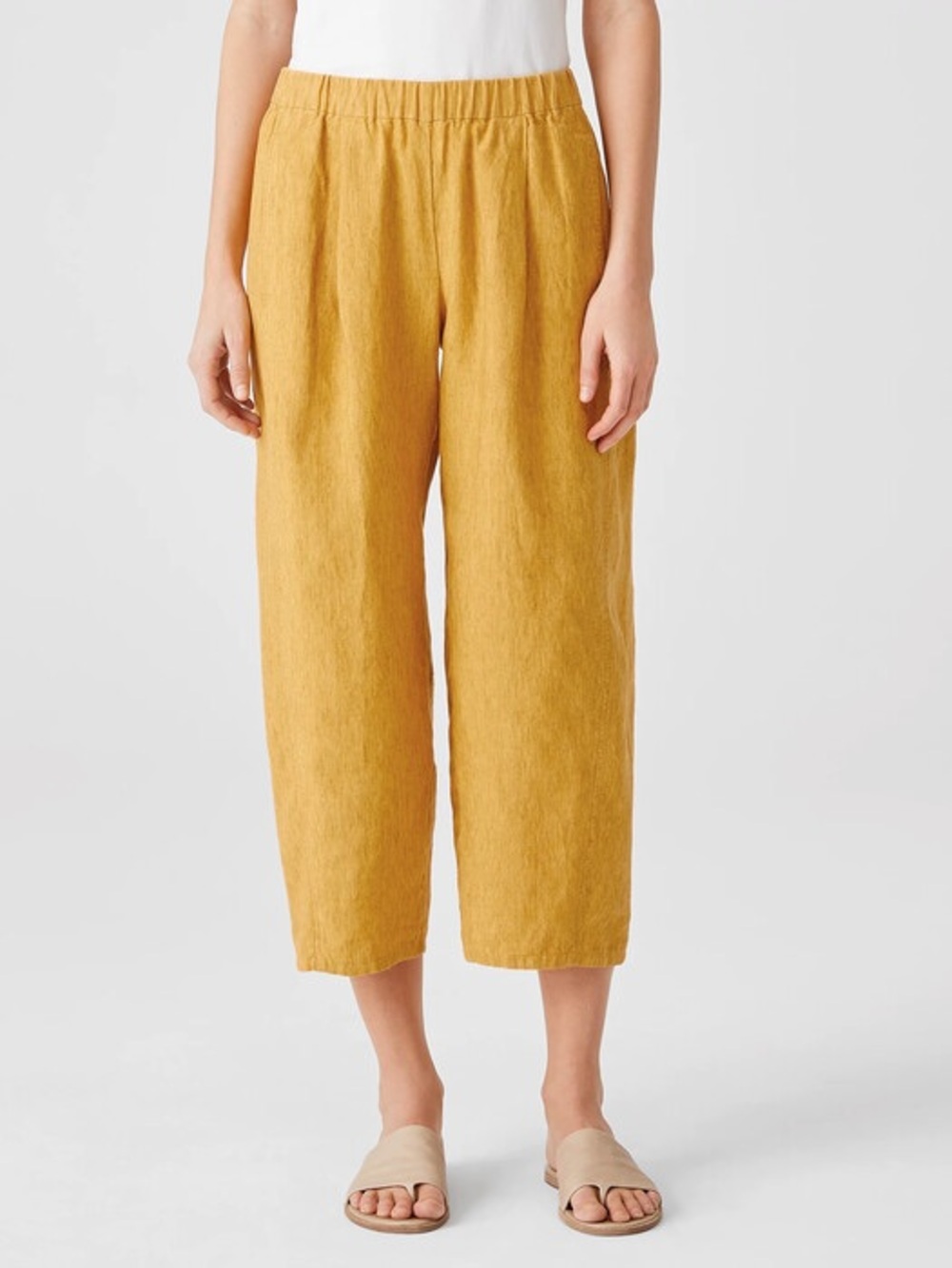 Eileen Fisher Organic Linen Delave Pull On Pant Marigold Lagenlook Minimalist